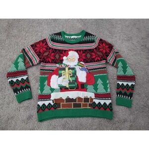 Holiday Time Ugly Sweater Womens L 42-44 Santa In A Chimney Holiday Christmas